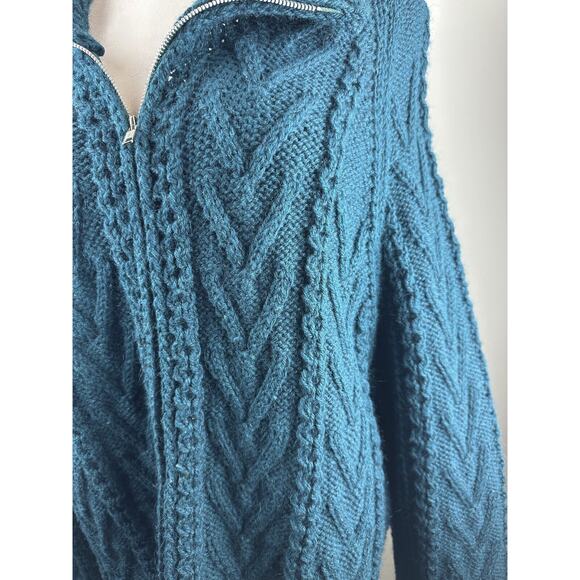 An Irish Traditional Handknit Cardigan Fisherman Sweater Pure New Wool Ireland - Picture 13 of 16